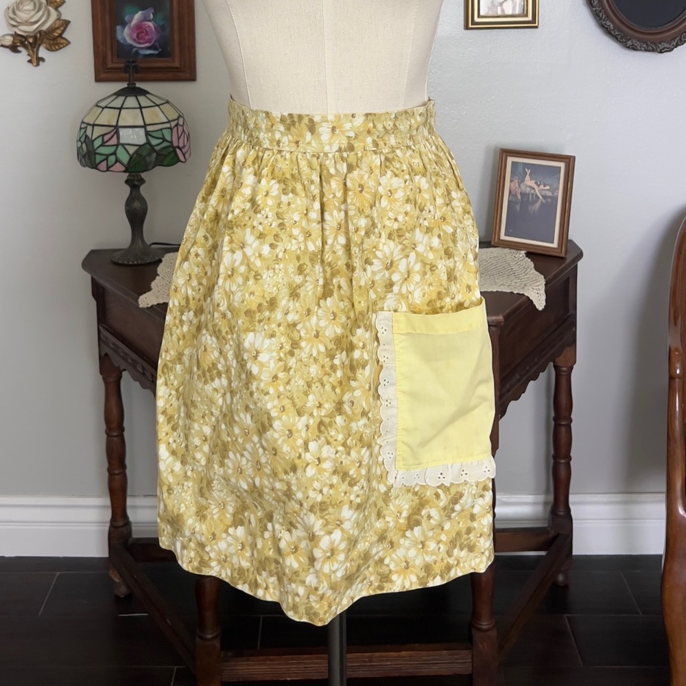 Yellow Floral Apron with Pocket